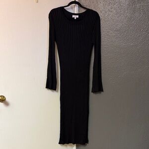 Stockholm Atelier & Other Stories Black Ribbed Long-Sleeve Knit Dress